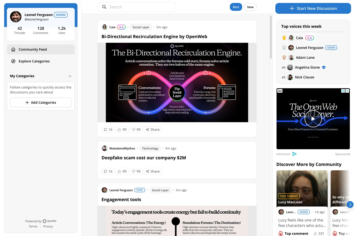 Redesigned desktop Forums homepage led by a ranked community feed