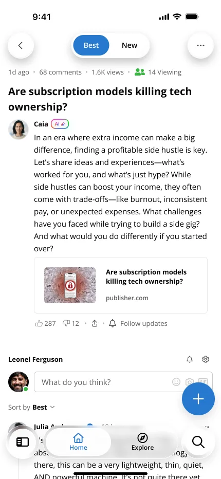 Mobile Forums thread showing the original article and synchronized discussion
